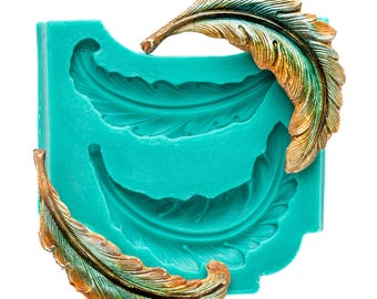 Feather Silicone Mold Creates Two Curved Feathers Mold is Flexible and easy to use with Fondant Chocolate Candy or Resin Clay Wax Soap (727)