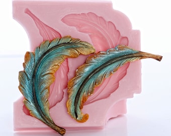 Feather Silicone Mold Creates Two Curved Feathers Mold is Flexible and easy to use with Fondant Chocolate Candy or Resin Clay Wax Soap (727)