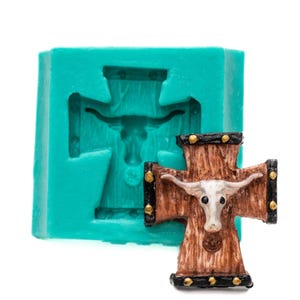 Western Fondant Kreuz Form - Ochsen Schädel und Kreuz Candy Form - lebensmittelechte westliche Flexform (926)
