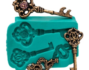 Mold Skeleton Key, Flexible silicone mould of vintage skeleton keys, candy mold, mold polymer clay, resin, PMC any moldable material (894)