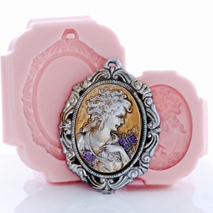 Silicone Molds Victorian Lady Cameo and Cameo Mount Mold Set Jewelry Resin Metal Epoxy Wood Clay Wax - Food Safe Fondant Chocolate (272)
