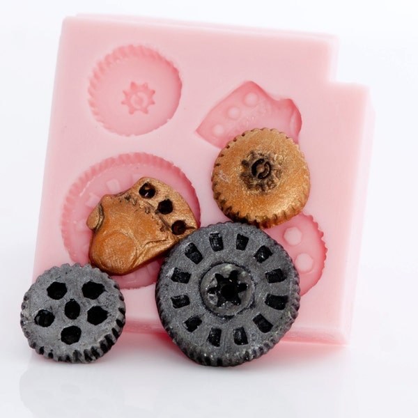 Gears Steampunk Food Safe Mold - Fondant gear mold - candy steampunk mold - gears chocolate mold - steampunk silicone mould (803)