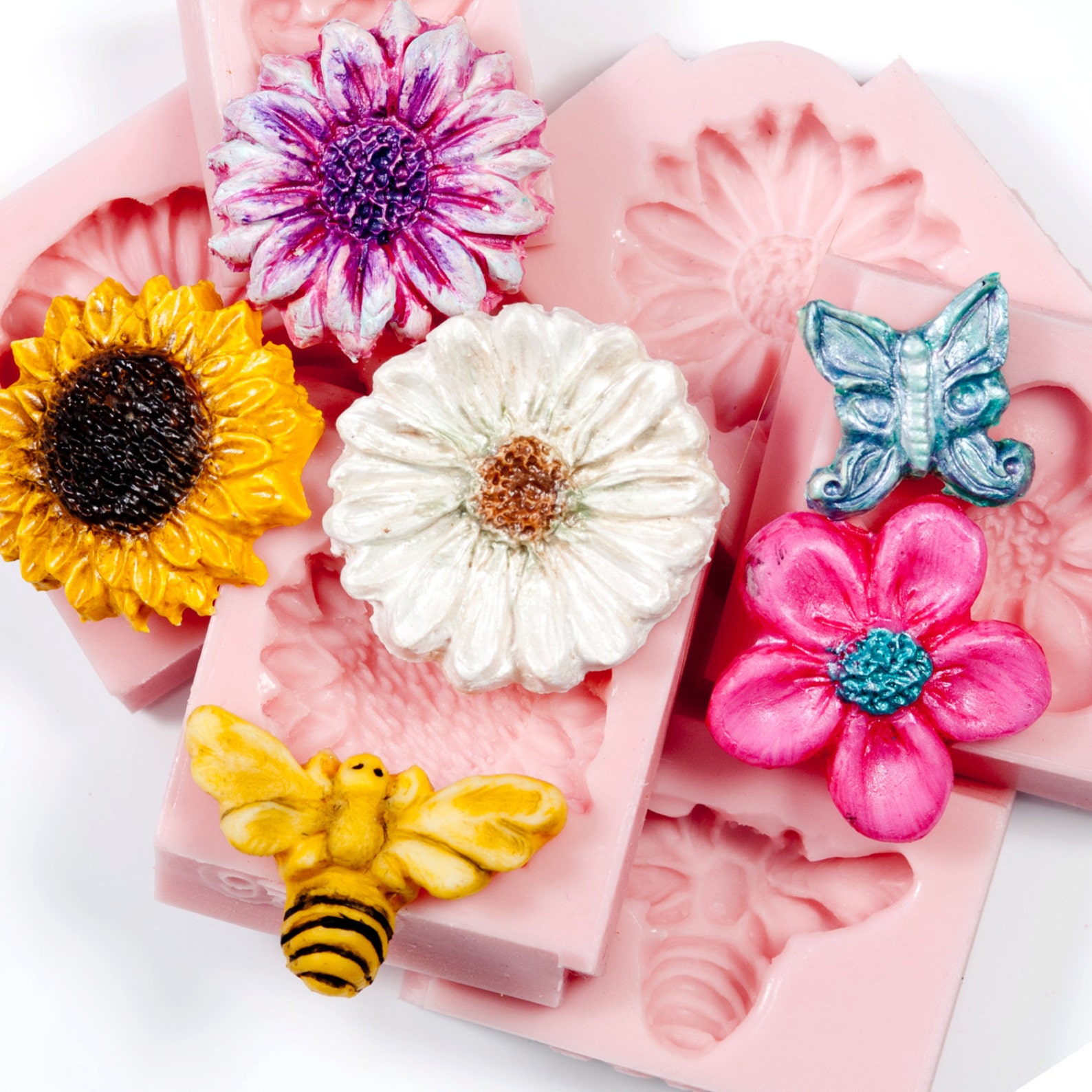 Flower Mold Set 6 Molds Butterfly Sunflower Bumble Bee Etsy