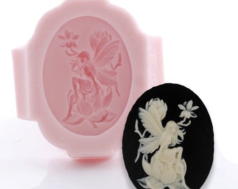 Fairy Cameo Silicone Mold -  Pixie Jewelry Mold  Resin Clay Epoxy Urethane - Food Safe Fondant Chocolate Cream Cheese Mints Soap Embed (551)