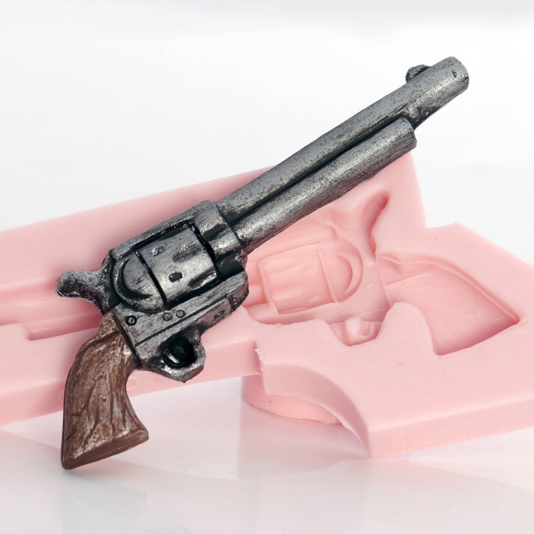 Silicone Mold Western Long Barrel Pistol Mould for Sugar, Gum Paste,  Fondant, Chocolate, Candy, Cup Cake Toppers Resin Clay Mold (903)