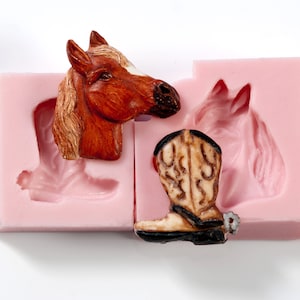 Paardenkop en Cowboylaars Silcione Mold set - fondant schimmel, kauwgompasta schimmel, snoep schimmel, voedselveilige mallen, sieraden mallen, hars mallen (206)
