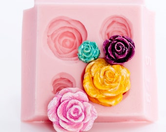 Rose Flexible Silicone Mold makes four beautiful Roses at one time, great for polymer clay, wax, soap, resin, paper, metal, PMC  (518)