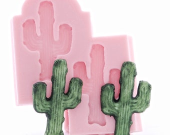 Silicone western cactus mold easy to use with resin, sculpey, fimo, clays, metal clays, create jewelry and crafts food safe fondant    (945)