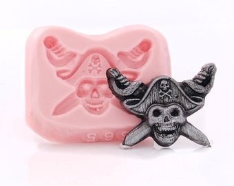 Pirate Silicone Mold - Fondant Mold - Skull Mold - Candy Mold - Resin Mold - Polymer Clay Mold  - Gothic Mold  Handmade in the USA. (565)