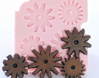 Steampunk Gear Mold Create large gears, cogs, cowboy spur rowels for jewelry or cake decorations, candy or fondant mold, resin, clay.  (831)