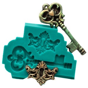 Schimmel skeletsleutel, flexibele mal creëert loper met een hart in het midden - voedselveilig fondant suikerchocolade kunst ambacht hars klei (847)