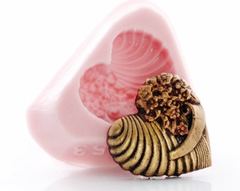 Floral Heart Silicone Mold Flexible Cabochon Mold Food Safe use with Fondant Chocolate Candy Mints Butter or Craft Mold Resin Clay (553