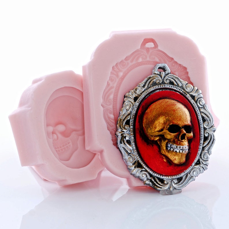 Food Safe Fondant Silicone Molds Skull Day of the Dead Cameo and Cameo Mount Mold Set Jewelry Resin Metal Epoxy Wood Clay Wax 270