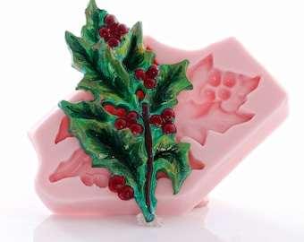 Holly Leaf Silicone Mold - Flexible Food Safe Mold - Fondant Sugar Candy - Craft Jewelry Mold - Resin Polymer Clay Utee Metal Clay  (744)