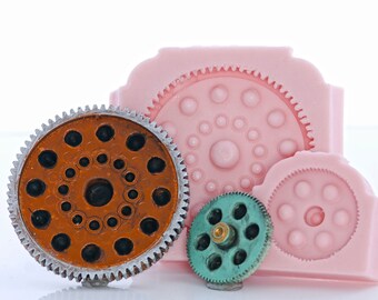 Silicone Molds - Steam Punk Gear Molds Set of Two Large Gears - Molds Have Detailed Gear Cogs - Food Safe Craft Jewelry Soap Wax Molds (263