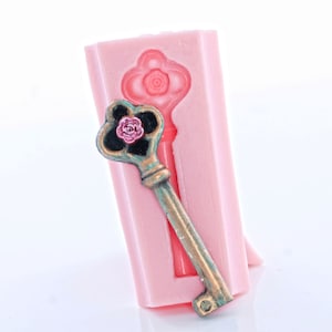 Skeleton Key Rose Silicone Mold - Fondant Chocolate Food Safe Mold - Jewelry Magnet Polymer Clay Resin Metal clay Mold  (851)