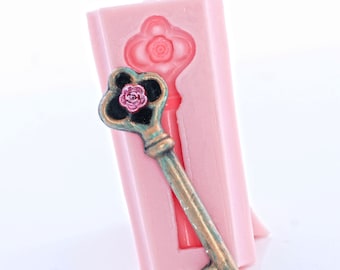 Skeleton Key Rose Silicone Mold - Fondant Chocolate Food Safe Mold - Jewelry Magnet Polymer Clay Resin Metal clay Mold  (851)