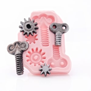 Steampunk Gear Cog and Bolt Silicone Mold Easily make 2 Gears and 2 Bolts  Flexible  Fondant, Candy, Resin, Clay Mold Made in the USA (559)