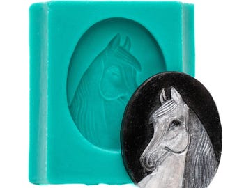 Molde de silicona para camafeo de caballo - Molde para colgante de joyería - Molde de caballo de resina - Molde de arcilla - Molde PMC - Molde de chocolate para dulces apto para alimentos (922)