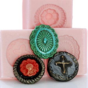 Silicone Molds Western Concho Set of 3 Molds Fondant Chocolate Cream Cheese Mints Candy Resin Polymer Clay Metal Clay Wax Soap Molds  (248)