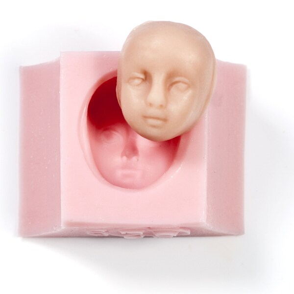 Doll face silicone mold for crafts, use as a push mold for polymer clay, cast resin, paper casting (529)