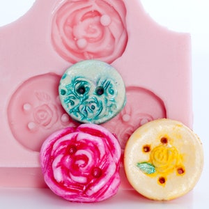Rose Button Mold - Makes 3 Original Buttons - Resin Mold - Casting Mold - Chocolate Button Mold - Flexible Silicone Mold - Mint Mold (710)