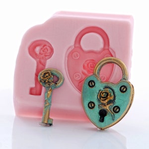 Heart Shaped Padlock Silicone Mold - Food Safe Fondant Gum Paste Chocolate Mint Mold - Jewelry Resin Polymer Clay Epoxy Clay Mold (863