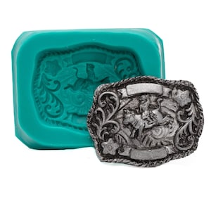 Fondant Mold western Belt Buckle mold - Cowboy Bull Riding Belt Buckle - food safe, candy, fondant, sugar resin craft silicone mold (934)