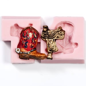 Stivale da cowboy e sella occidentale Stampo in silicone Stampi in argilla in resina fai-da-te - Stampo per abbellimento di album - Stampo per gioielli (205)