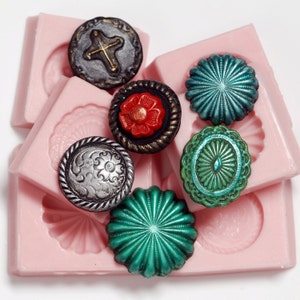 Western Button Silicone Molds Mould Set 6 flexible easy use molds for food fondant chocolate butter crafts resin polymer clay jewelry  (261)