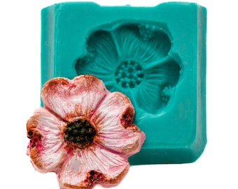 Dogwood Blossom Silicone Mold make Cabochons for Jewelry, Crafts, Scrapbooking use with Polymer Clay, Wax, Soap, Epoxy Resin and More (502)