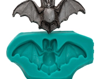 Molde flexible de silicona con forma de murciélago. Ideal para resina, arcilla polimérica y metálica. Apto para uso alimentario, fondant, chocolate, azúcar, dulces y pasta de goma (401).