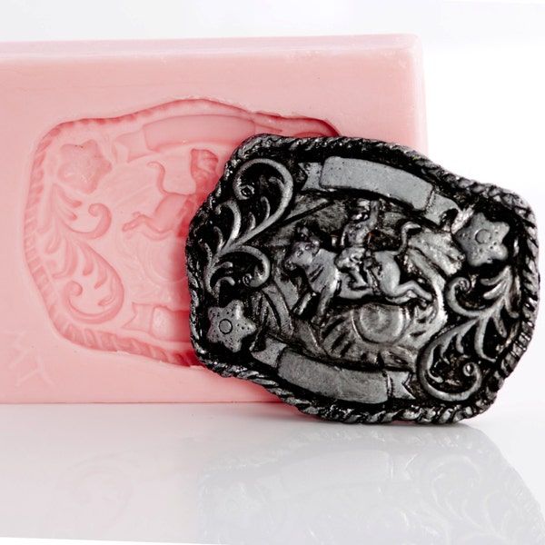 Fondant Mold western Belt Buckle mold - Cowboy Bull Riding Belt Buckle - food safe, candy, fondant, sugar resin craft silicone mold (934)