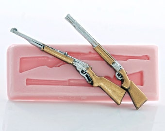 Silicone Mold Creates Two Rifles - Shotguns - Guns - Use with Fondant, Candy, Chocolate Jewelry, Resin, Epoxy Clay, Polymer Clay  (963)