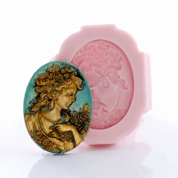 Lady Cameo Silicone Mold - Jewelry Resin Clay Epoxy Urethane - Food Safe Fondant Chocolate Cream Cheese Mints Soap Embed (548)