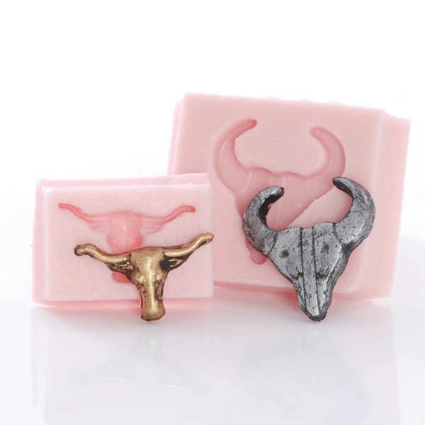 Steer Skull Silicone Molds set of 2 Cow Skull Flexible Silicone Moulds Jewelry Resin Charm Polymer Clay Precious Metal Clay Candy Mold (249)