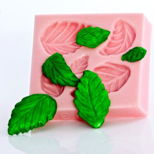 Cute Rose Leaf Mold make your own cabochons, cupcake toppers, cake decorations using this flexible mold (703)