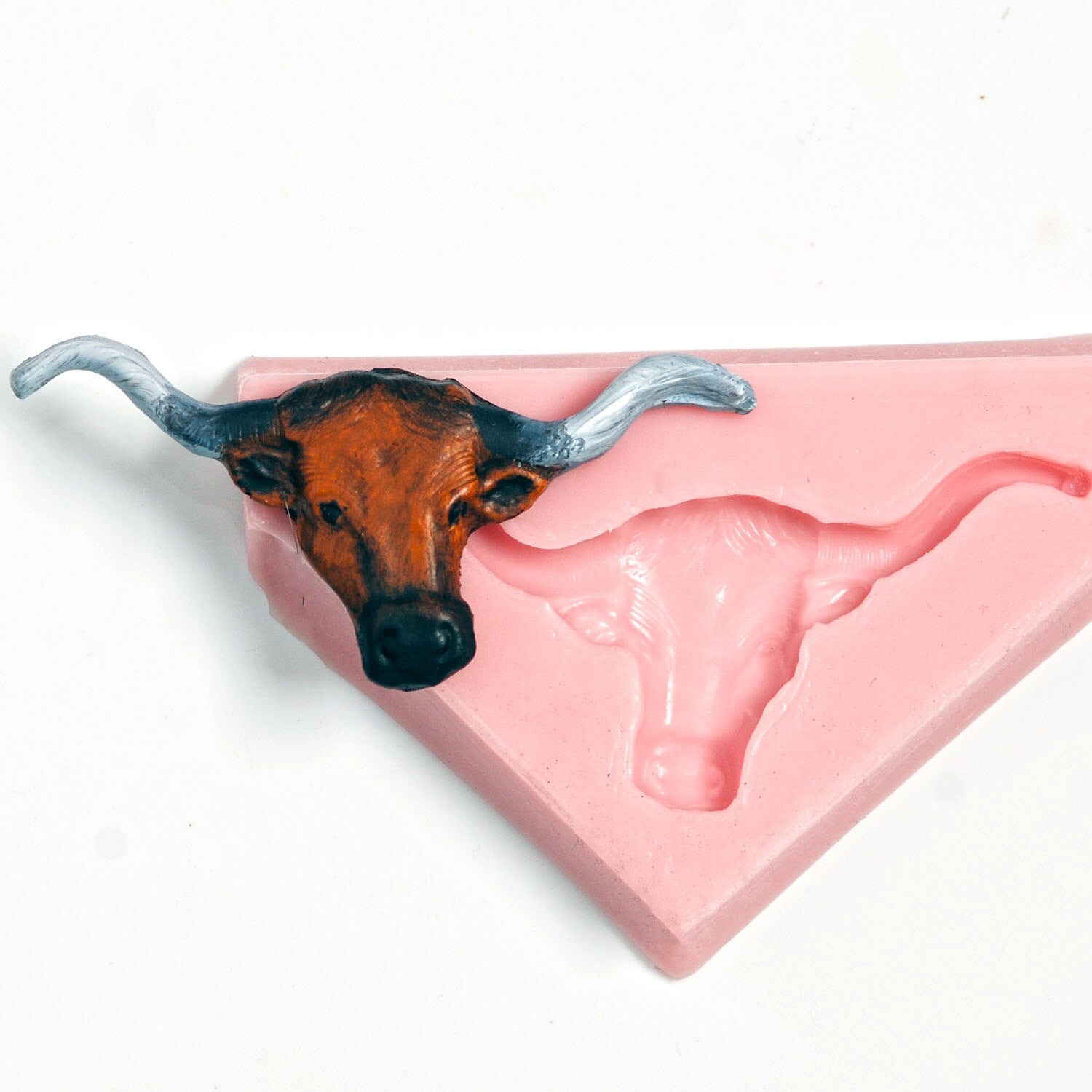 952 Silicone Long Horn Steer Mold Food Safe Fondant Resin Polymer Clay Mold 