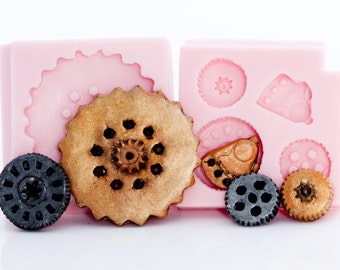 Gears Steampunk Mold Set Gothic Jewelry DIY Resin Clay Moulds - Scrapbook embellishment mold - polymer clay mold - flexible mold (200)
