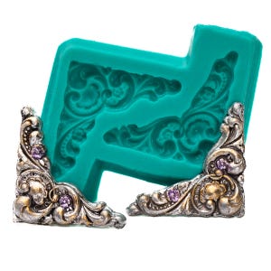 Silicone Mold Victorian Corner Scroll Mold  Food Safe Fondant Chocolate Sugar Mold  Craft Resin Polymer Clay Furniture Mold  (735)