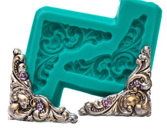 Silicone Mold Victorian Corner Scroll Mold  Food Safe Fondant Chocolate Sugar Mold  Craft Resin Polymer Clay Furniture Mold  (735)