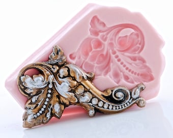 Silicone Mold Leaf Baroque Scroll Mold - Food Safe Fondant Chocolate Sugarart Mold  - Craft Resin Polymer Clay Embellishment Mold  (739)