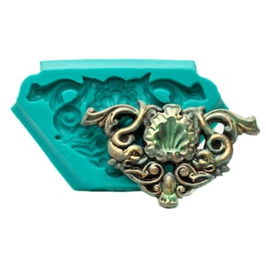 Silicone Mold Fancy Scrollwork Mold - fancy shell and fish scroll mold is food safe, fondant, chocolate gumpaste, crafts, resin, clay  (749)