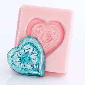 Herz Silikonform, einfach zu verwenden, um Cabochons für Schmuck, Kunsthandwerk, Scrapbooking mit Polymer Clay, Epoxidharz und mehr herzustellen (506)