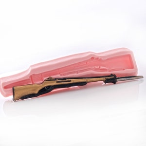 Molde de silicona para rifle largo, apto para alimentos, para fondant, dulces, manualidades, resina, arcilla polimérica, arcilla metálica, uretano, epoxi, molde flexible (973)