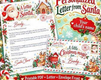 Personalisierter Brief vom Weihnachtsmann, individueller Name des Kindes, druckbarer Weihnachtsbrief & Umschlag, PDF