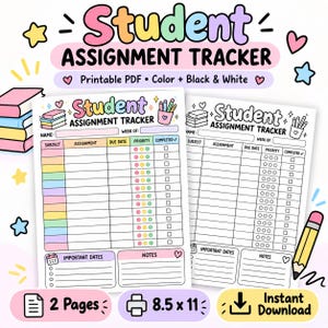 Suivi des devoirs des élèves (PDF) - Modèle imprimable, planificateur de devoirs, organisation scolaire