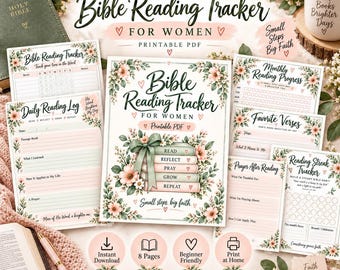 Bibellese-Tracker zum Ausdrucken für Frauen, christliches Tagebuch, Bibeltext-Protokoll (PDF)