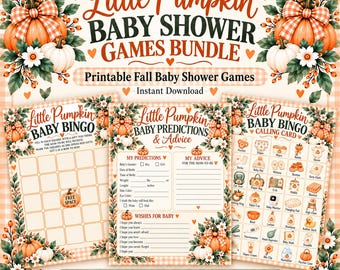Babyparty-Spielepaket „Kleiner Kürbis“, Herbst-Babybingo, Vorhersagen (Digitaler Download)