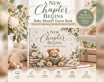 Neutral Teddy Bear Baby Shower Guest Book, Sage Green Woodland Keepsake (Physical)